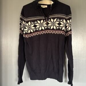 Mens Aspen Fair Isle Snowflake 1/4 Zip Sweater sz S Dark Navy Preppy Skiwear